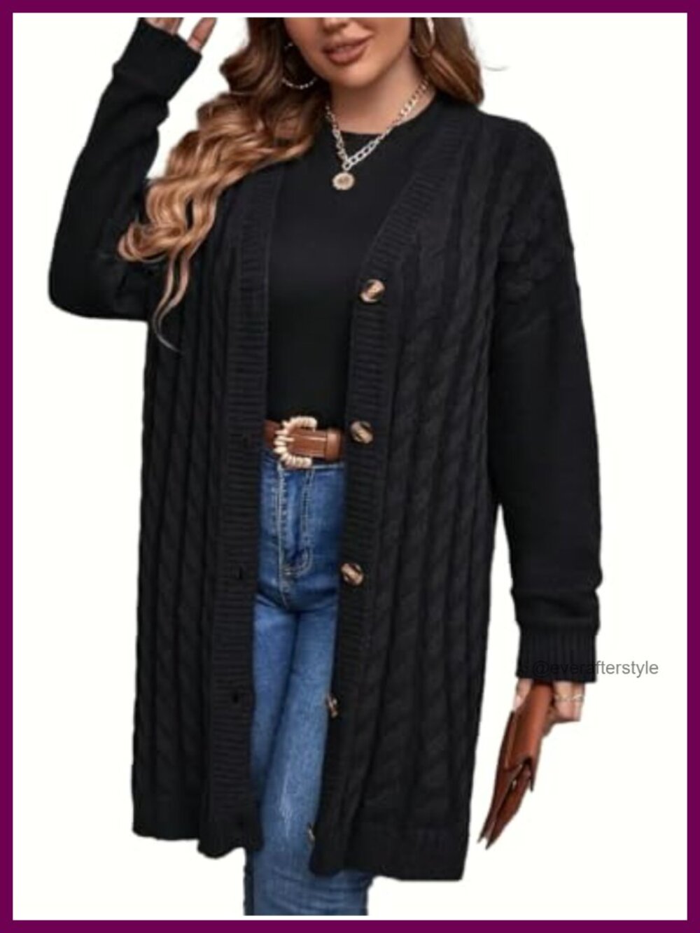 Cable Knit Long Cardigan Sweater Button Front Relaxed Fit